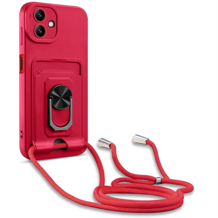 Ring Kickstand Card Wallet TPU Funda para teléfono con cordón, For Samsung Galaxy A04 / M13 5G, For Xiaomi Redmi A1+