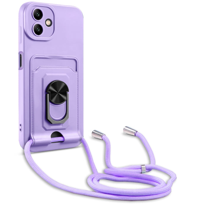 Ring Kickstand Card Wallet TPU Funda para teléfono con cordón, For Samsung Galaxy A04 / M13 5G, For Xiaomi Redmi A1+