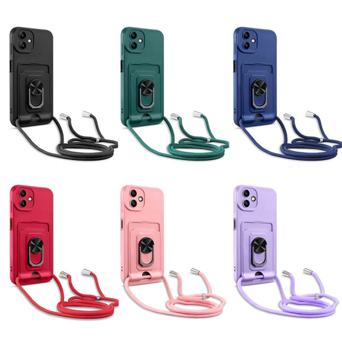 Ring Kickstand Card Wallet TPU Funda para teléfono con cordón, For Samsung Galaxy A04 / M13 5G, For Xiaomi Redmi A1+