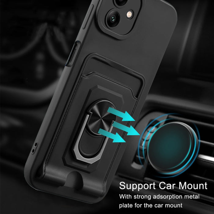 Ring Kickstand Card Wallet TPU Funda para teléfono con cordón, For Samsung Galaxy A04 / M13 5G, For Xiaomi Redmi A1+
