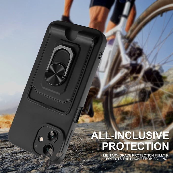 Ring Kickstand Card Wallet TPU Funda para teléfono con cordón, For Samsung Galaxy A04 / M13 5G, For Xiaomi Redmi A1+