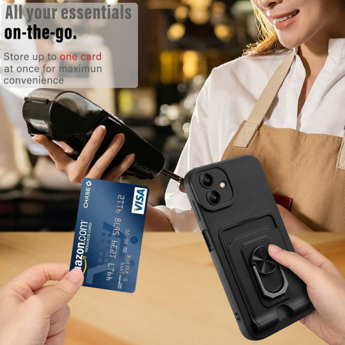Ring Kickstand Card Wallet TPU Funda para teléfono con cordón, For Samsung Galaxy A04 / M13 5G, For Xiaomi Redmi A1+