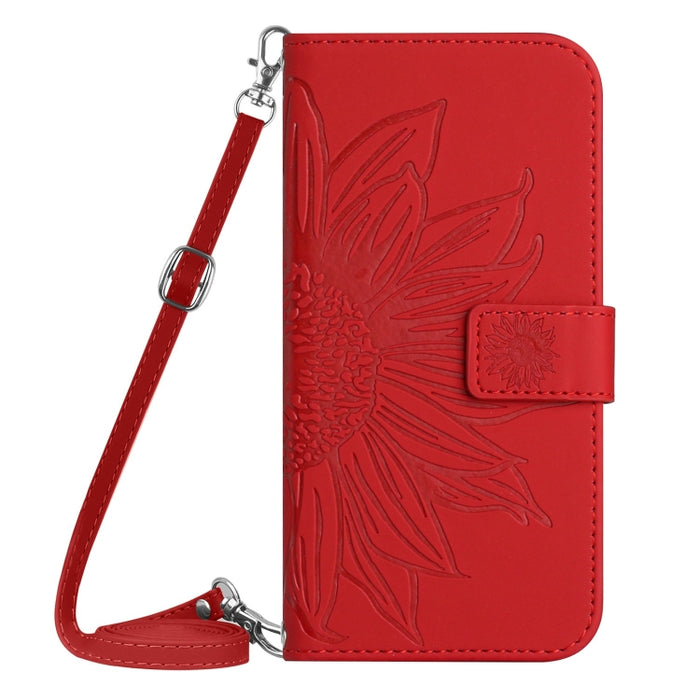 HT04 Skin Feel Sun Flower Estuche de cuero con tapa en relieve para teléfono con cordón, For Xiaomi 13 Pro