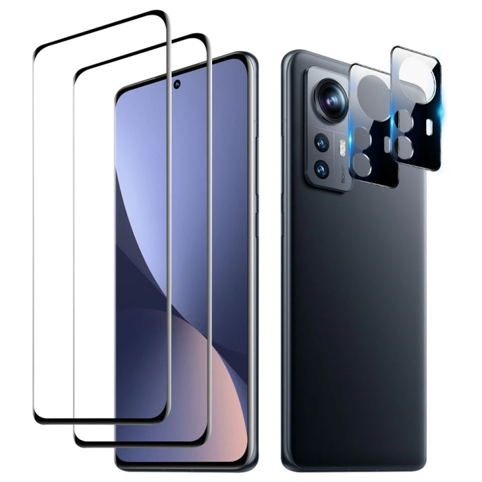 Película completa de vidrio templado con pegamento de borde 3D de 2 piezas con juego de película de lente de 2 piezas, For Xiaomi 12 (Set), For Xiaomi 12 Pro (Set), For Xiaomi 12X (Set), For Xiaomi 12S Ultra (Set)