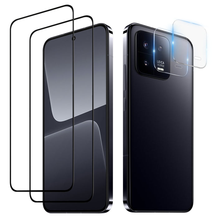 Película de vidrio templado de cubierta completa con pegamento completo de 2 piezas con juego de película de lente de 2 piezas, For Xiaomi 13(Set)