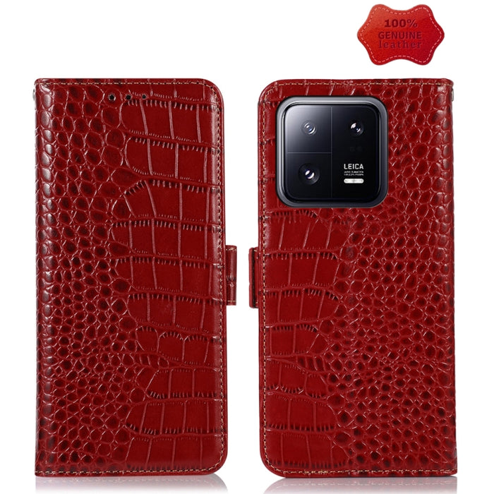 Estuche para teléfono de piel de vaca con capa superior de cocodrilo, For Motorola Moto X40 Pro, For Vivo Y02 4G, For Xiaomi 13 Pro, For Xiaomi 13