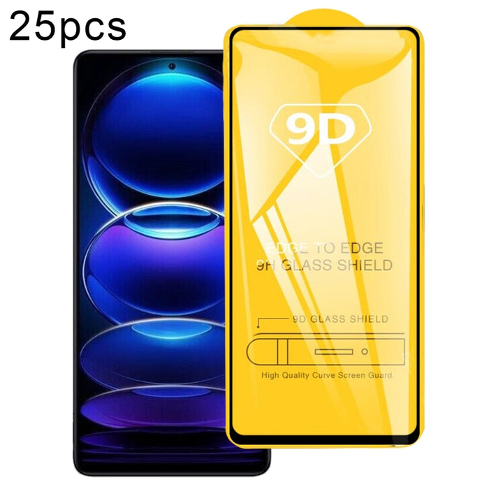 Película de vidrio templado de pantalla completa con pegamento completo 9D de 25 piezas, For Xiaomi Redmi Note 12 Pro/12 Pro+ Global/12R Pro (25 PCS)