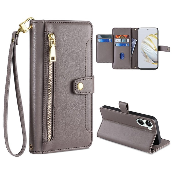 Estuche para teléfono de cuero con cremallera cruzada con textura de oveja, For Huawei P50, For Huawei P Smart Z / Enjoy 10 Plus, For Huawei Nova 10 Pro, For Huawei Mate 50, For Huawei Nova 10 SE, For Meizu Note 9, For Nokia C21 Plus, For Nokia X30 5G ...
