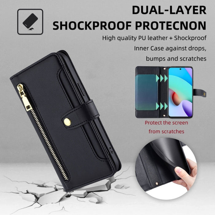 Estuche para teléfono de cuero con cremallera cruzada con textura de oveja, For Xiaomi Redmi Note 11 4G Global / Note 11S, For Xiaomi Redmi K50 Ultra, For Xiaomi Civi 2 5G, For Xiaomi Redmi K40 Gaming, For OnePlus 10 Pro 5G, For OnePlus Ace Racing