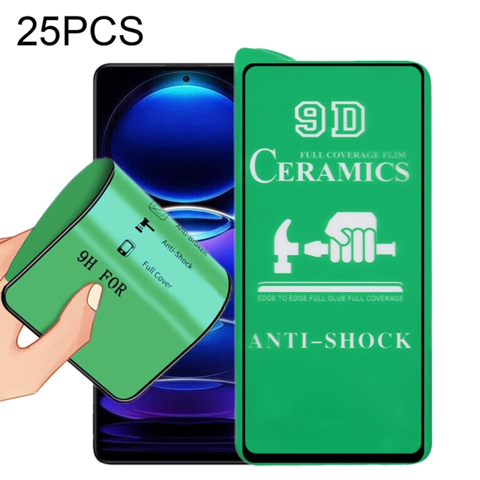 Película de cerámica de pegamento completo de pantalla completa 9D de 25 piezas, For Xiaomi Redmi Note 12 Pro/12 Pro+ Global/12R Pro (25 PCS)