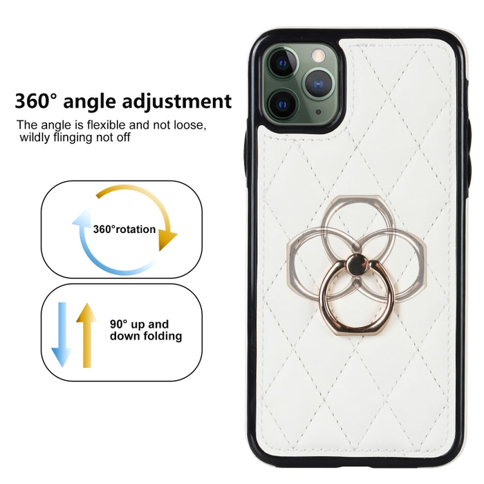 Estuche para teléfono de cuero PU rómbico con soporte para anillo, For iPhone 11 Pro, For iPhone 11 Pro Max, For iPhone X / XS, For iPhone XR, For iPhone XS Max, For iPhone SE 2020 / SE 2022 / 7 / 8, For iPhone 7 Plus / 8 Plus