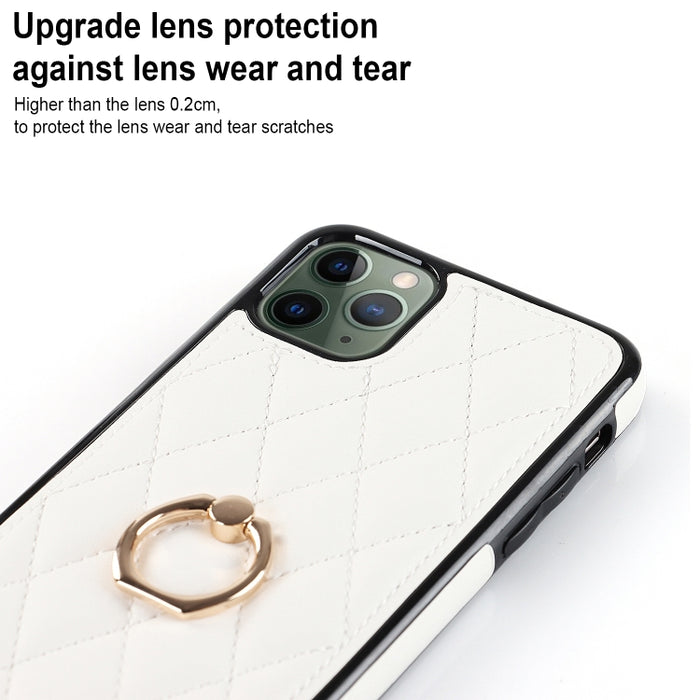 Estuche para teléfono de cuero PU rómbico con soporte para anillo, For iPhone 11 Pro, For iPhone 11 Pro Max, For iPhone X / XS, For iPhone XR, For iPhone XS Max, For iPhone SE 2020 / SE 2022 / 7 / 8, For iPhone 7 Plus / 8 Plus
