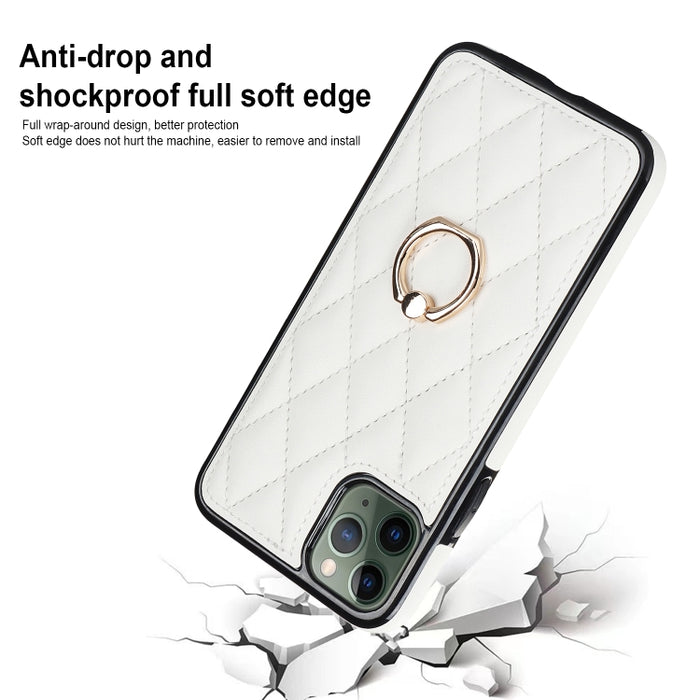 Estuche para teléfono de cuero PU rómbico con soporte para anillo, For iPhone 11 Pro, For iPhone 11 Pro Max, For iPhone X / XS, For iPhone XR, For iPhone XS Max, For iPhone SE 2020 / SE 2022 / 7 / 8, For iPhone 7 Plus / 8 Plus