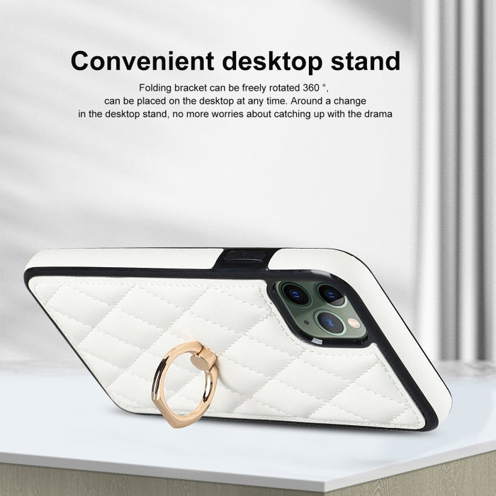 Estuche para teléfono de cuero PU rómbico con soporte para anillo, For iPhone 11 Pro, For iPhone 11 Pro Max, For iPhone X / XS, For iPhone XR, For iPhone XS Max, For iPhone SE 2020 / SE 2022 / 7 / 8, For iPhone 7 Plus / 8 Plus