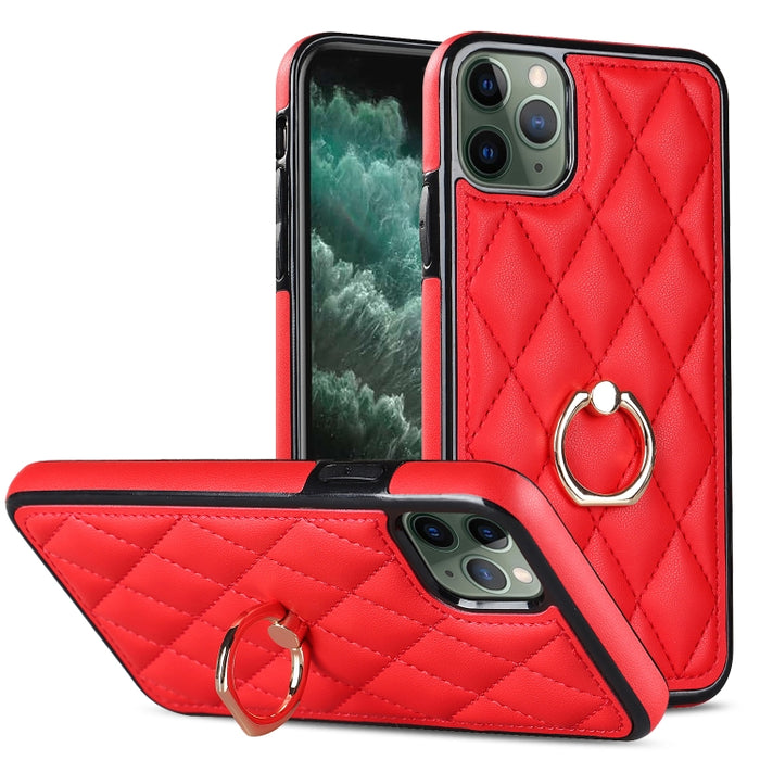Estuche para teléfono de cuero PU rómbico con soporte para anillo, For iPhone 11 Pro, For iPhone 11 Pro Max, For iPhone X / XS, For iPhone XR, For iPhone XS Max, For iPhone SE 2020 / SE 2022 / 7 / 8, For iPhone 7 Plus / 8 Plus