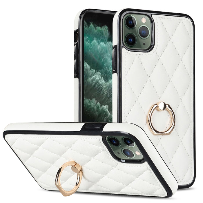 Estuche para teléfono de cuero PU rómbico con soporte para anillo, For iPhone 11 Pro, For iPhone 11 Pro Max, For iPhone X / XS, For iPhone XR, For iPhone XS Max, For iPhone SE 2020 / SE 2022 / 7 / 8, For iPhone 7 Plus / 8 Plus