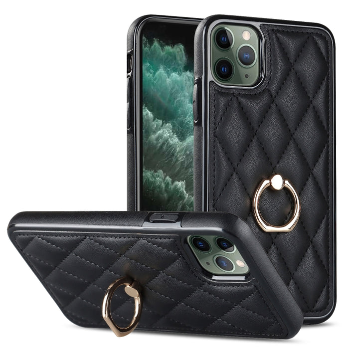 Estuche para teléfono de cuero PU rómbico con soporte para anillo, For iPhone 11 Pro, For iPhone 11 Pro Max, For iPhone X / XS, For iPhone XR, For iPhone XS Max, For iPhone SE 2020 / SE 2022 / 7 / 8, For iPhone 7 Plus / 8 Plus
