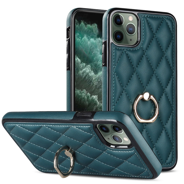 Estuche para teléfono de cuero PU rómbico con soporte para anillo, For iPhone 11 Pro, For iPhone 11 Pro Max, For iPhone X / XS, For iPhone XR, For iPhone XS Max, For iPhone SE 2020 / SE 2022 / 7 / 8, For iPhone 7 Plus / 8 Plus