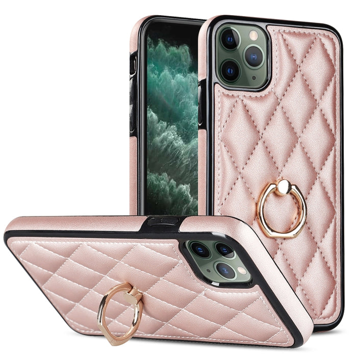 Estuche para teléfono de cuero PU rómbico con soporte para anillo, For iPhone 11 Pro, For iPhone 11 Pro Max, For iPhone X / XS, For iPhone XR, For iPhone XS Max, For iPhone SE 2020 / SE 2022 / 7 / 8, For iPhone 7 Plus / 8 Plus