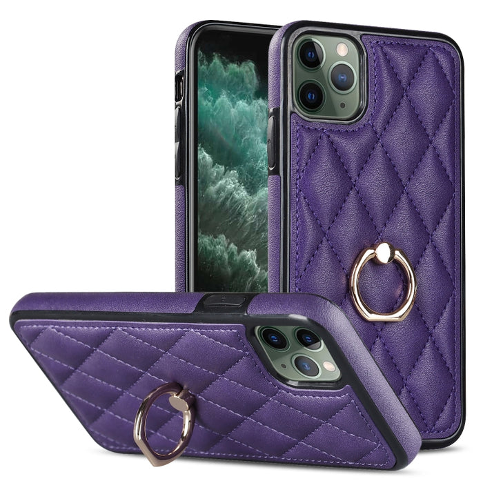 Estuche para teléfono de cuero PU rómbico con soporte para anillo, For iPhone 11 Pro, For iPhone 11 Pro Max, For iPhone X / XS, For iPhone XR, For iPhone XS Max, For iPhone SE 2020 / SE 2022 / 7 / 8, For iPhone 7 Plus / 8 Plus