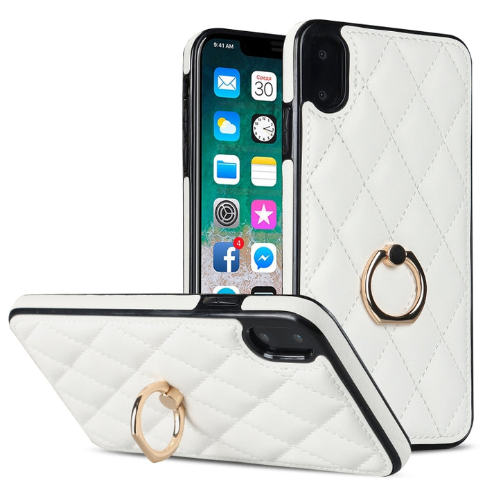 Estuche para teléfono de cuero PU rómbico con soporte para anillo, For iPhone 11 Pro, For iPhone 11 Pro Max, For iPhone X / XS, For iPhone XR, For iPhone XS Max, For iPhone SE 2020 / SE 2022 / 7 / 8, For iPhone 7 Plus / 8 Plus