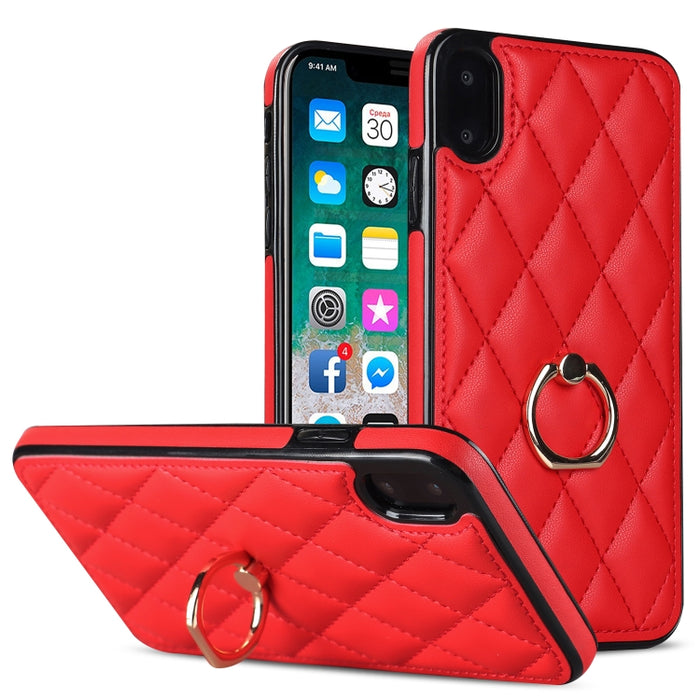 Estuche para teléfono de cuero PU rómbico con soporte para anillo, For iPhone 11 Pro, For iPhone 11 Pro Max, For iPhone X / XS, For iPhone XR, For iPhone XS Max, For iPhone SE 2020 / SE 2022 / 7 / 8, For iPhone 7 Plus / 8 Plus