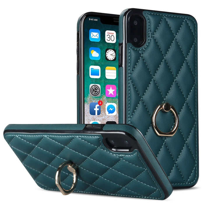 Estuche para teléfono de cuero PU rómbico con soporte para anillo, For iPhone 11 Pro, For iPhone 11 Pro Max, For iPhone X / XS, For iPhone XR, For iPhone XS Max, For iPhone SE 2020 / SE 2022 / 7 / 8, For iPhone 7 Plus / 8 Plus