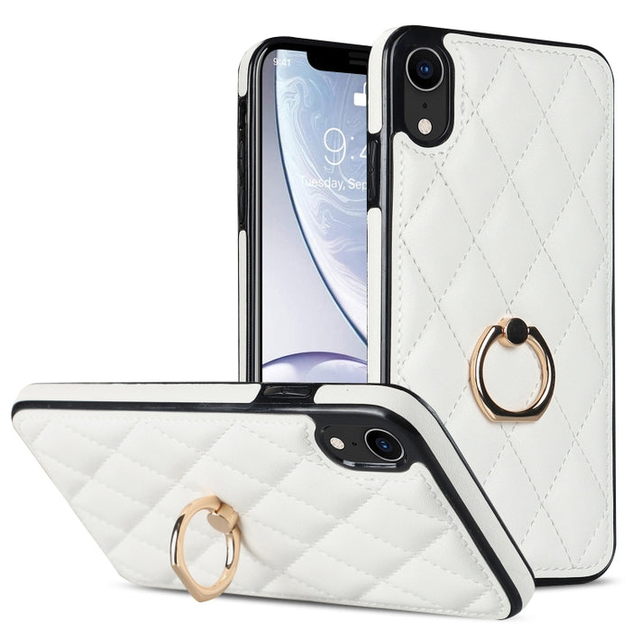 Estuche para teléfono de cuero PU rómbico con soporte para anillo, For iPhone 11 Pro, For iPhone 11 Pro Max, For iPhone X / XS, For iPhone XR, For iPhone XS Max, For iPhone SE 2020 / SE 2022 / 7 / 8, For iPhone 7 Plus / 8 Plus