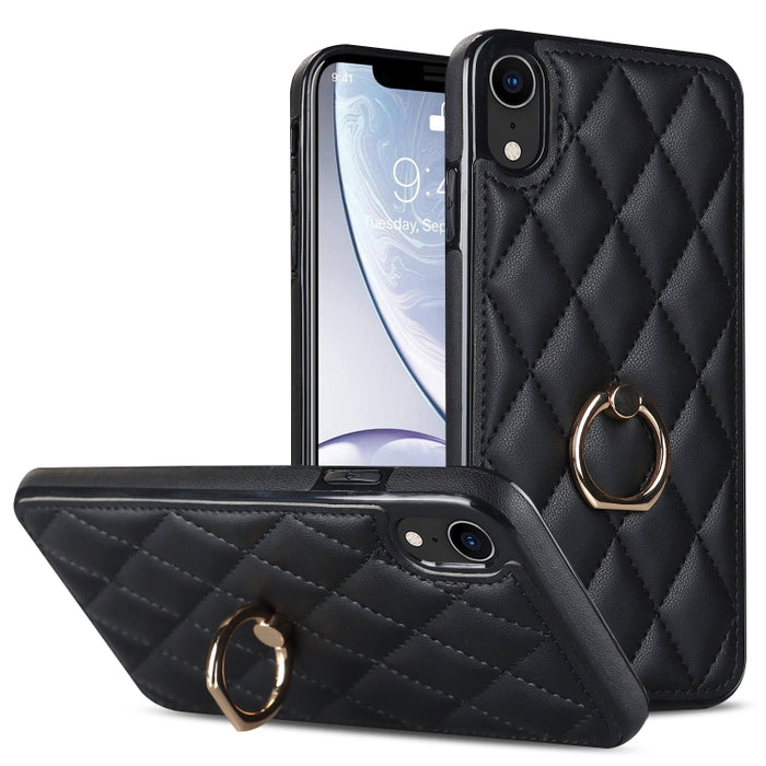 Estuche para teléfono de cuero PU rómbico con soporte para anillo, For iPhone 11 Pro, For iPhone 11 Pro Max, For iPhone X / XS, For iPhone XR, For iPhone XS Max, For iPhone SE 2020 / SE 2022 / 7 / 8, For iPhone 7 Plus / 8 Plus