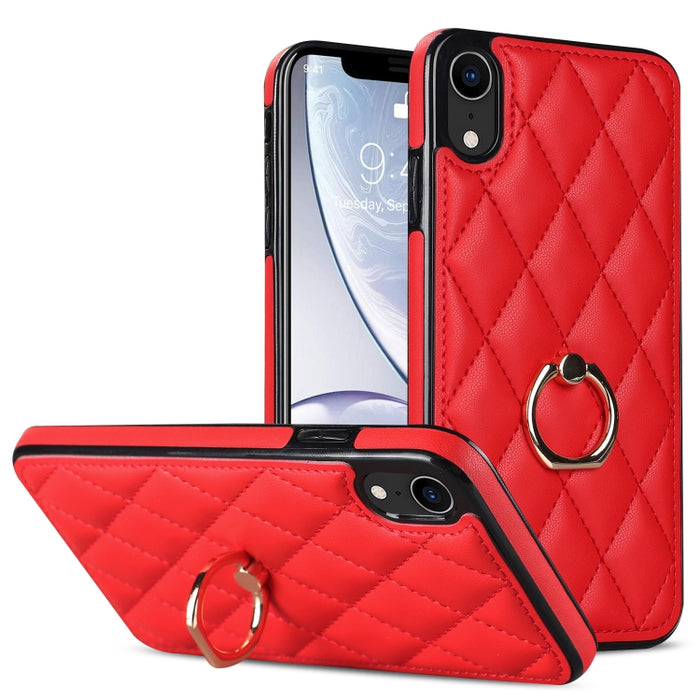 Estuche para teléfono de cuero PU rómbico con soporte para anillo, For iPhone 11 Pro, For iPhone 11 Pro Max, For iPhone X / XS, For iPhone XR, For iPhone XS Max, For iPhone SE 2020 / SE 2022 / 7 / 8, For iPhone 7 Plus / 8 Plus