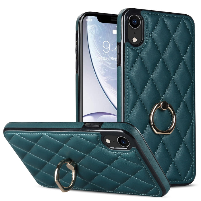 Estuche para teléfono de cuero PU rómbico con soporte para anillo, For iPhone 11 Pro, For iPhone 11 Pro Max, For iPhone X / XS, For iPhone XR, For iPhone XS Max, For iPhone SE 2020 / SE 2022 / 7 / 8, For iPhone 7 Plus / 8 Plus