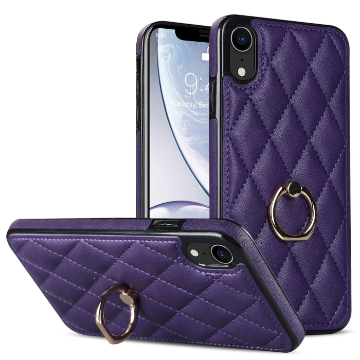 Estuche para teléfono de cuero PU rómbico con soporte para anillo, For iPhone 11 Pro, For iPhone 11 Pro Max, For iPhone X / XS, For iPhone XR, For iPhone XS Max, For iPhone SE 2020 / SE 2022 / 7 / 8, For iPhone 7 Plus / 8 Plus