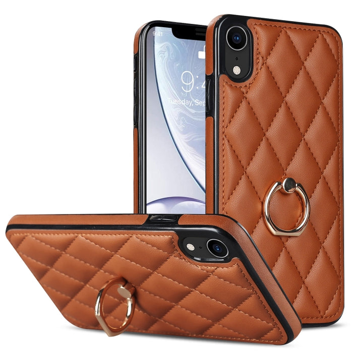 Estuche para teléfono de cuero PU rómbico con soporte para anillo, For iPhone 11 Pro, For iPhone 11 Pro Max, For iPhone X / XS, For iPhone XR, For iPhone XS Max, For iPhone SE 2020 / SE 2022 / 7 / 8, For iPhone 7 Plus / 8 Plus