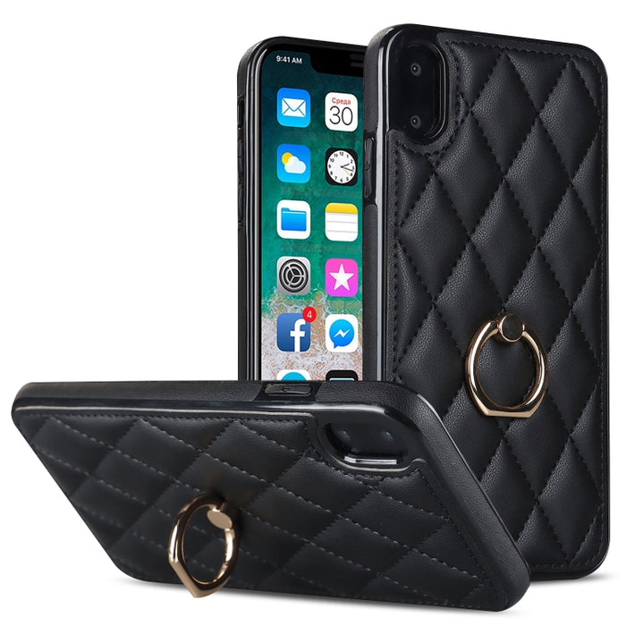 Estuche para teléfono de cuero PU rómbico con soporte para anillo, For iPhone 11 Pro, For iPhone 11 Pro Max, For iPhone X / XS, For iPhone XR, For iPhone XS Max, For iPhone SE 2020 / SE 2022 / 7 / 8, For iPhone 7 Plus / 8 Plus