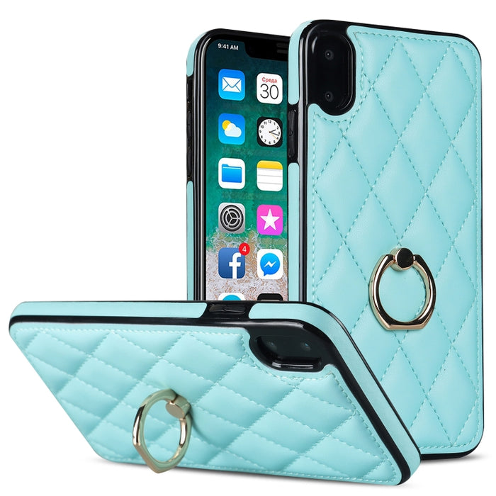 Estuche para teléfono de cuero PU rómbico con soporte para anillo, For iPhone 11 Pro, For iPhone 11 Pro Max, For iPhone X / XS, For iPhone XR, For iPhone XS Max, For iPhone SE 2020 / SE 2022 / 7 / 8, For iPhone 7 Plus / 8 Plus