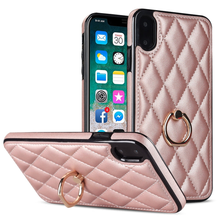 Estuche para teléfono de cuero PU rómbico con soporte para anillo, For iPhone 11 Pro, For iPhone 11 Pro Max, For iPhone X / XS, For iPhone XR, For iPhone XS Max, For iPhone SE 2020 / SE 2022 / 7 / 8, For iPhone 7 Plus / 8 Plus