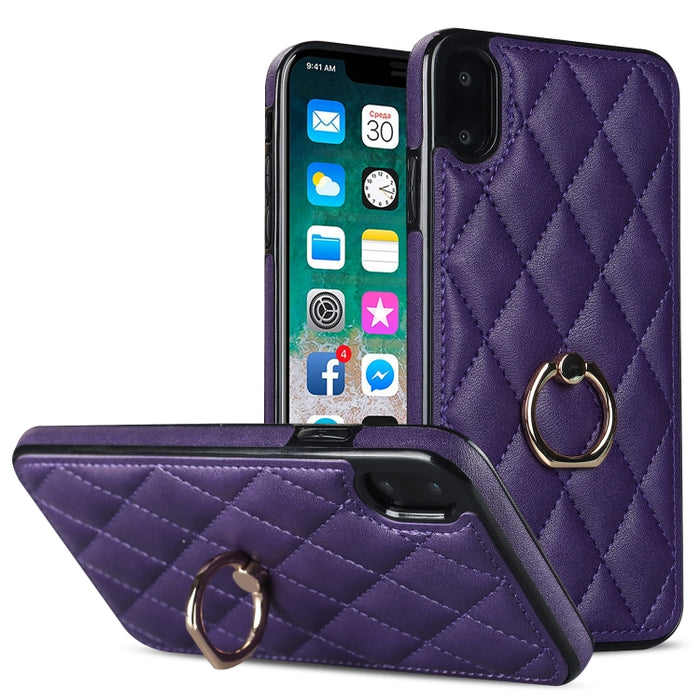 Estuche para teléfono de cuero PU rómbico con soporte para anillo, For iPhone 11 Pro, For iPhone 11 Pro Max, For iPhone X / XS, For iPhone XR, For iPhone XS Max, For iPhone SE 2020 / SE 2022 / 7 / 8, For iPhone 7 Plus / 8 Plus
