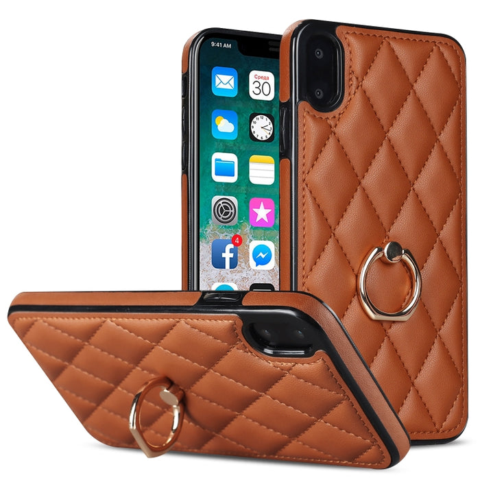Estuche para teléfono de cuero PU rómbico con soporte para anillo, For iPhone 11 Pro, For iPhone 11 Pro Max, For iPhone X / XS, For iPhone XR, For iPhone XS Max, For iPhone SE 2020 / SE 2022 / 7 / 8, For iPhone 7 Plus / 8 Plus
