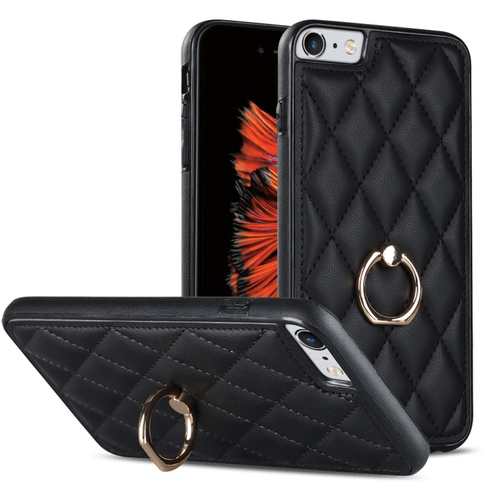 Estuche para teléfono de cuero PU rómbico con soporte para anillo, For iPhone 11 Pro, For iPhone 11 Pro Max, For iPhone X / XS, For iPhone XR, For iPhone XS Max, For iPhone SE 2020 / SE 2022 / 7 / 8, For iPhone 7 Plus / 8 Plus
