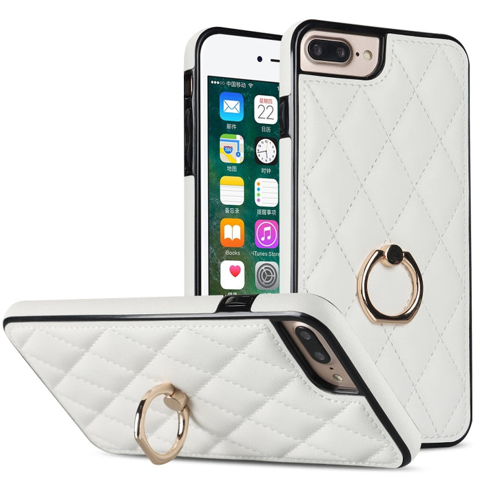 Estuche para teléfono de cuero PU rómbico con soporte para anillo, For iPhone 11 Pro, For iPhone 11 Pro Max, For iPhone X / XS, For iPhone XR, For iPhone XS Max, For iPhone SE 2020 / SE 2022 / 7 / 8, For iPhone 7 Plus / 8 Plus