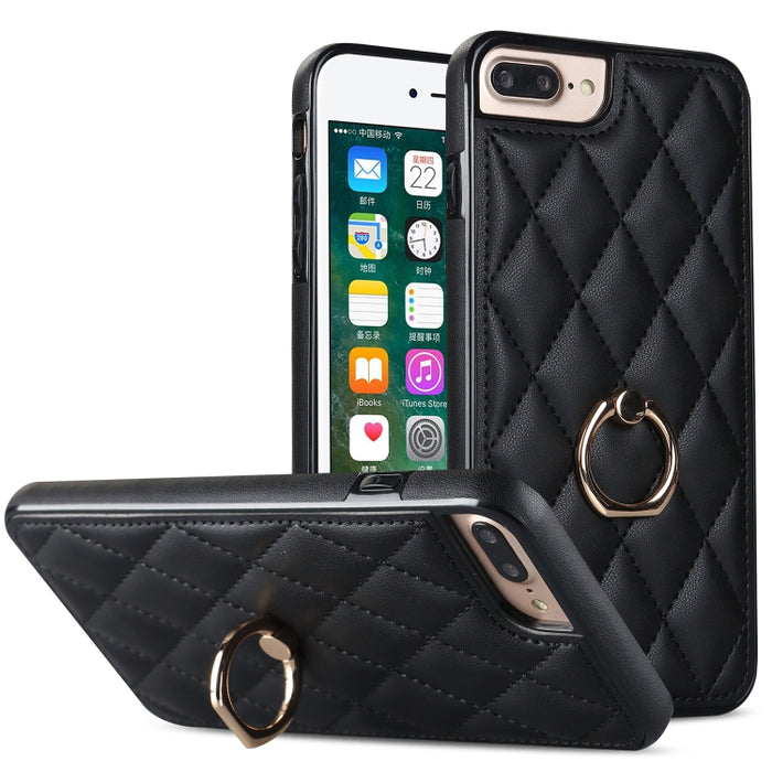 Estuche para teléfono de cuero PU rómbico con soporte para anillo, For iPhone 11 Pro, For iPhone 11 Pro Max, For iPhone X / XS, For iPhone XR, For iPhone XS Max, For iPhone SE 2020 / SE 2022 / 7 / 8, For iPhone 7 Plus / 8 Plus