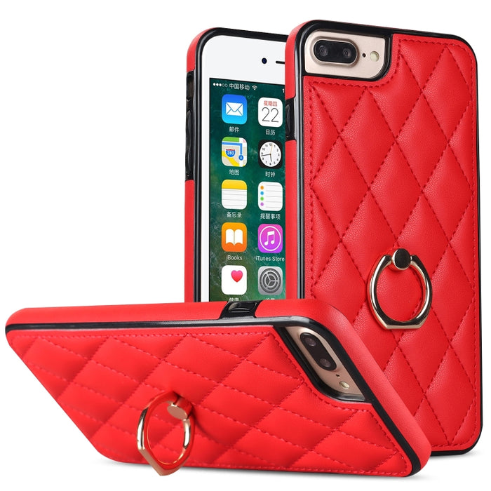Estuche para teléfono de cuero PU rómbico con soporte para anillo, For iPhone 11 Pro, For iPhone 11 Pro Max, For iPhone X / XS, For iPhone XR, For iPhone XS Max, For iPhone SE 2020 / SE 2022 / 7 / 8, For iPhone 7 Plus / 8 Plus
