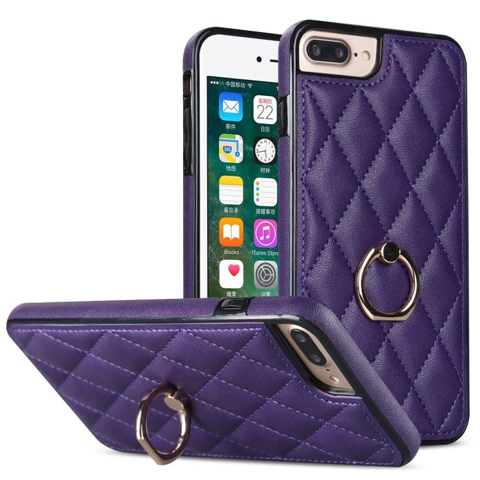 Estuche para teléfono de cuero PU rómbico con soporte para anillo, For iPhone 11 Pro, For iPhone 11 Pro Max, For iPhone X / XS, For iPhone XR, For iPhone XS Max, For iPhone SE 2020 / SE 2022 / 7 / 8, For iPhone 7 Plus / 8 Plus