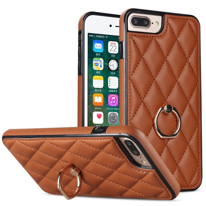 Estuche para teléfono de cuero PU rómbico con soporte para anillo, For iPhone 11 Pro, For iPhone 11 Pro Max, For iPhone X / XS, For iPhone XR, For iPhone XS Max, For iPhone SE 2020 / SE 2022 / 7 / 8, For iPhone 7 Plus / 8 Plus