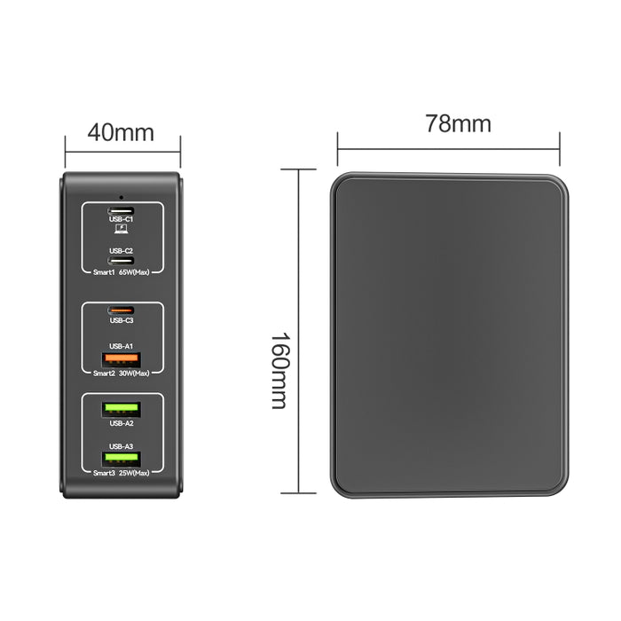 Cargador rápido de escritorio 818H 120W Type-C + USB de 6 puertos, US Plug, UK Plug, EU Plug, AU Plug