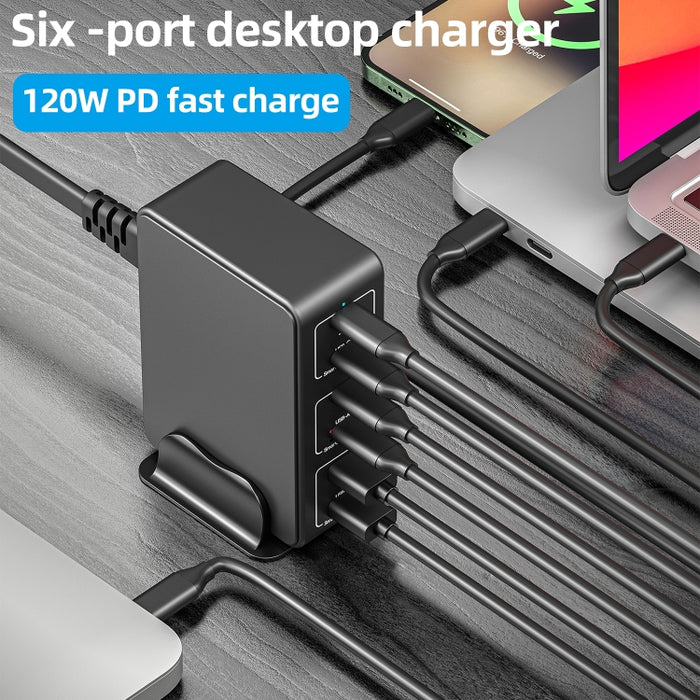 Cargador rápido de escritorio 818H 120W Type-C + USB de 6 puertos, US Plug, UK Plug, EU Plug, AU Plug