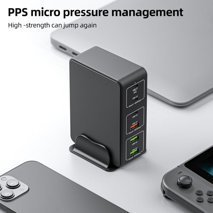 Cargador rápido de escritorio 818H 120W Type-C + USB de 6 puertos, US Plug, UK Plug, EU Plug, AU Plug