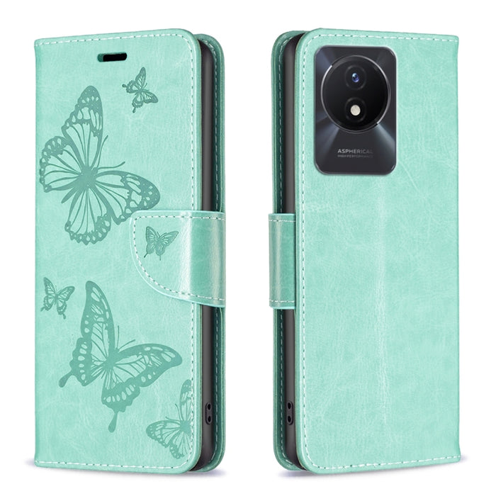 Estuche para teléfono de cuero con estampado de dos mariposas en relieve, For vivo Y02 4G, For Xiaomi Redmi 12C, For Xiaomi Redmi K60 / K60 Pro, For Xiaomi Redmi Note 12 Pro+ Global, For Xiaomi Redmi Note 12 Pro 5G Global, For Xiaomi Redmi Note 12 Global