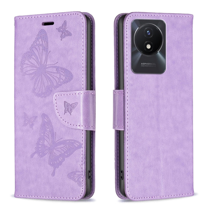 Estuche para teléfono de cuero con estampado de dos mariposas en relieve, For vivo Y02 4G, For Xiaomi Redmi 12C, For Xiaomi Redmi K60 / K60 Pro, For Xiaomi Redmi Note 12 Pro+ Global, For Xiaomi Redmi Note 12 Pro 5G Global, For Xiaomi Redmi Note 12 Global