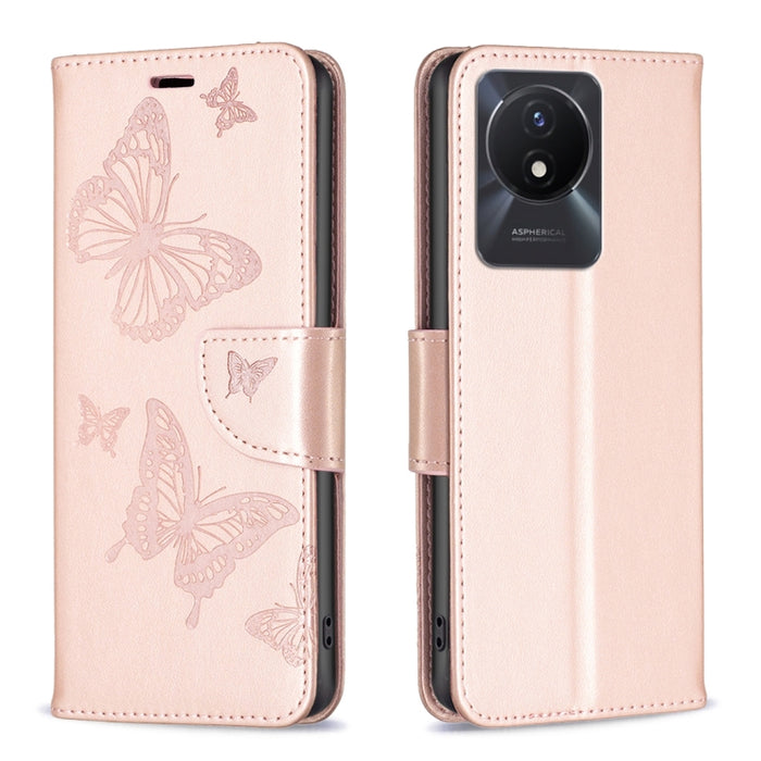 Estuche para teléfono de cuero con estampado de dos mariposas en relieve, For vivo Y02 4G, For Xiaomi Redmi 12C, For Xiaomi Redmi K60 / K60 Pro, For Xiaomi Redmi Note 12 Pro+ Global, For Xiaomi Redmi Note 12 Pro 5G Global, For Xiaomi Redmi Note 12 Global